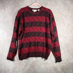 Vintage Ron Chereskin Sweater Mens XL Red Black Wool Crewneck Knit 90s Hong Kong